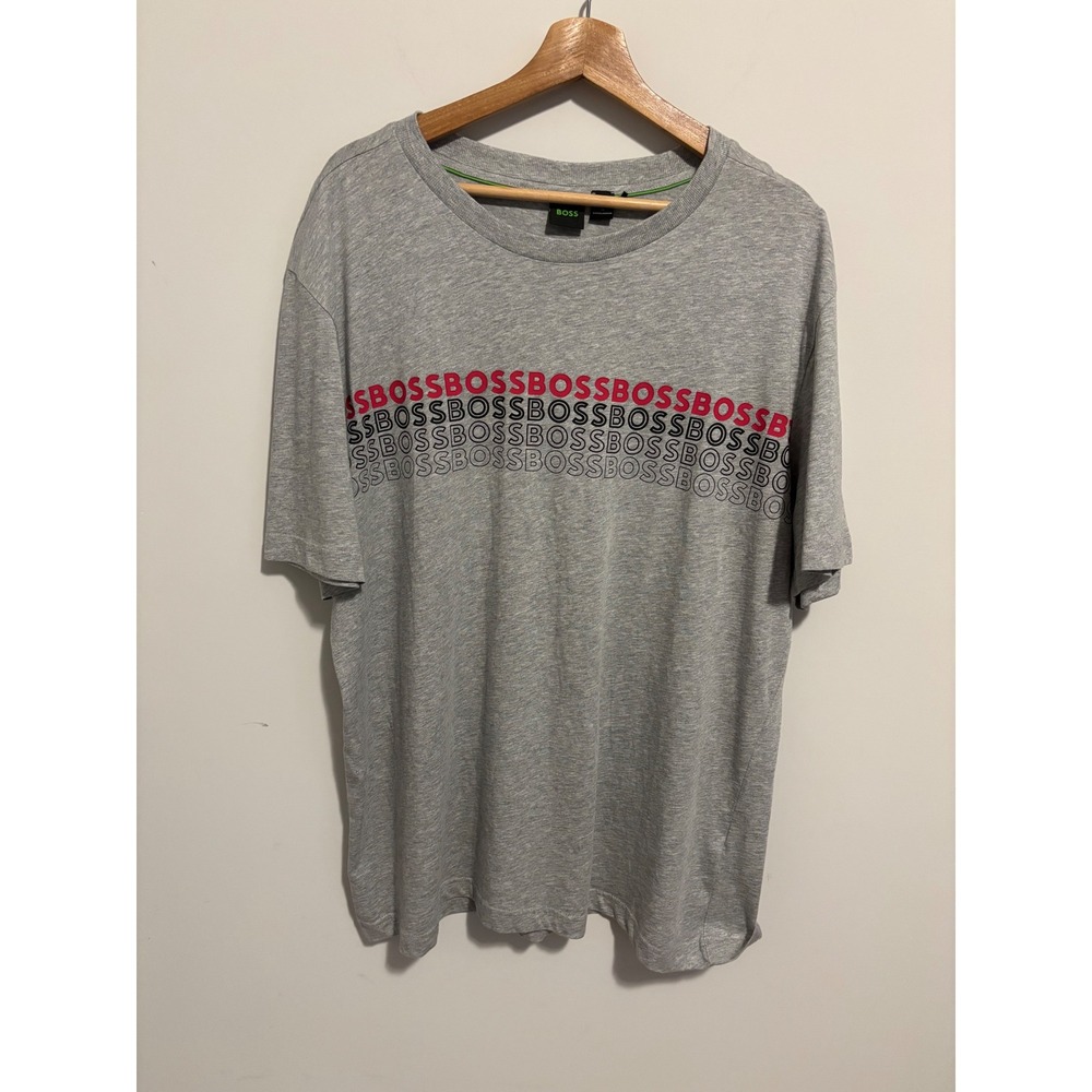 Hugo Boss Mens Tee Grey Heather Repeating Logo Graphic T-Shirt XXL